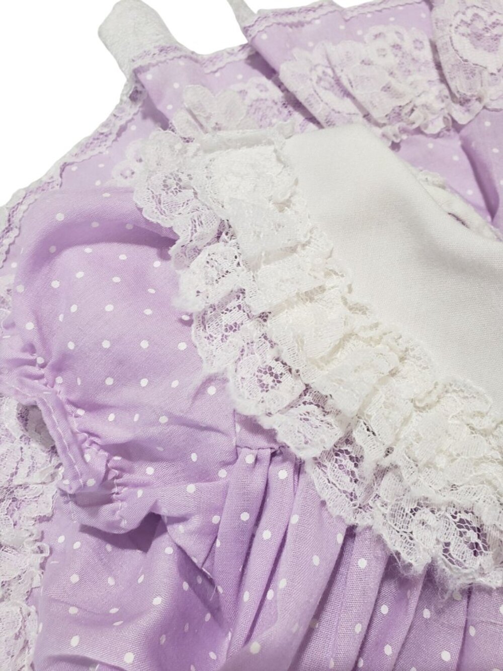 Vintage Jo Lene Purple Polka Dot Lace Tiered Circle Dress Party Frilly NB 0-6 M - Picture 4 of 12